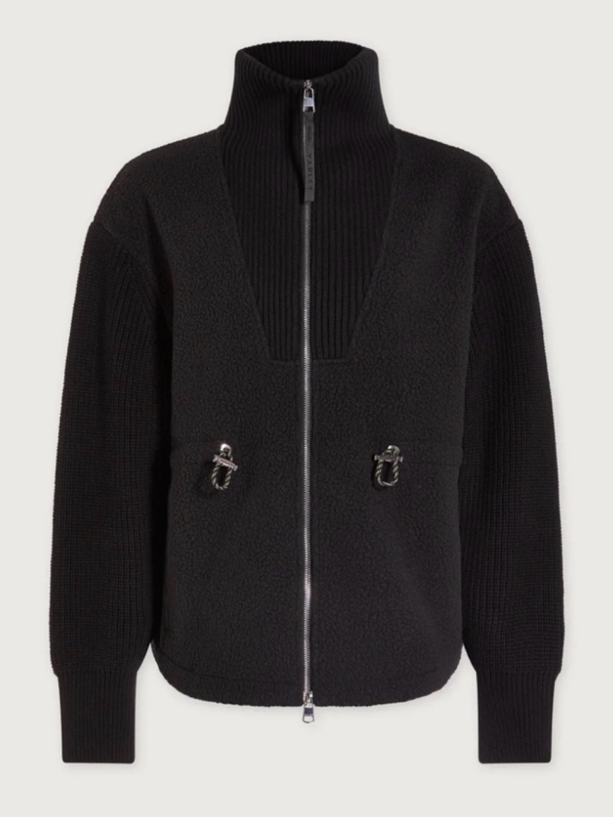 Varley Renea Knit Combo Fleece Jacket Black Borg Full Zip Var02216 Womens Medium